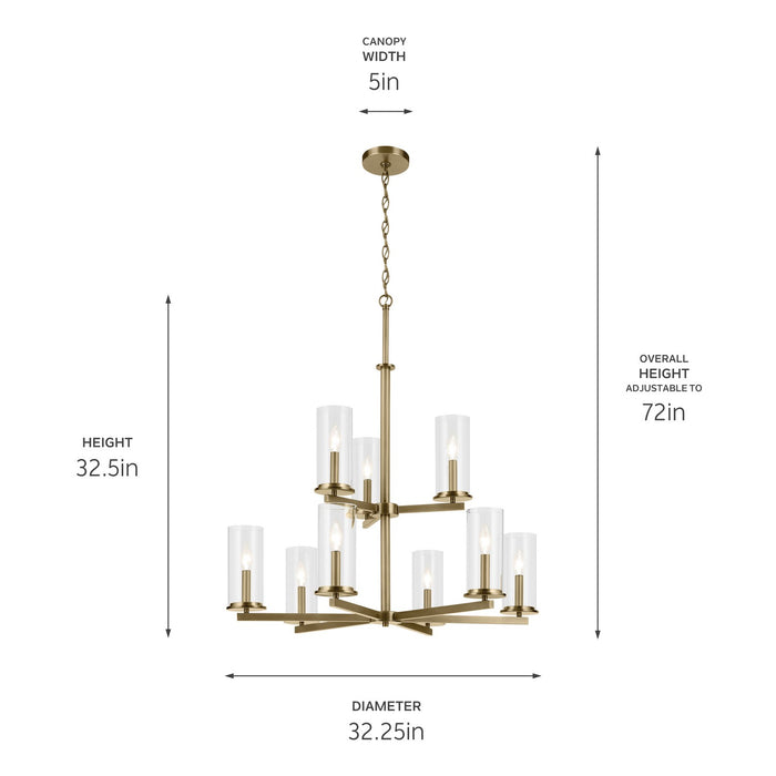 Kichler 44014NBR Nine Light Chandelier, Natural Brass