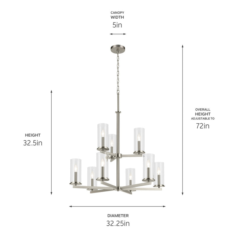 Kichler 44014NI Nine Light Chandelier, Brushed Nickel