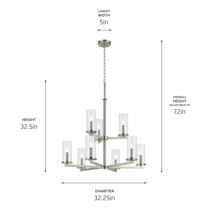 Kichler 44014NI Nine Light Chandelier, Brushed Nickel