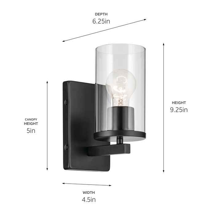 Kichler 45495BKCLR One Light Wall Sconce, Black