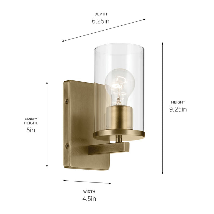 Kichler 45495NBRCLR One Light Wall Sconce, Natural Brass
