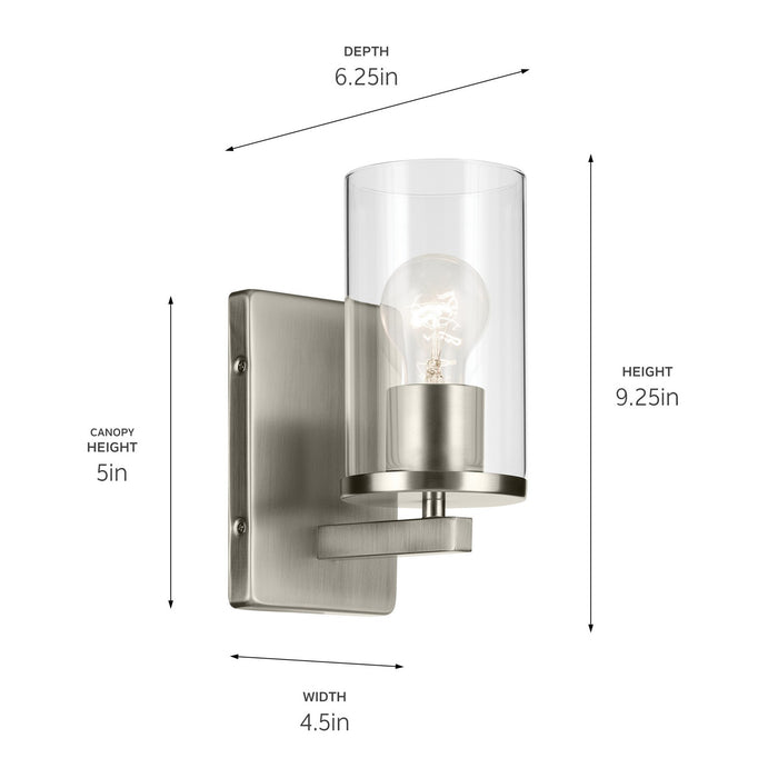 Kichler 45495NICLR One Light Wall Sconce, Brushed Nickel