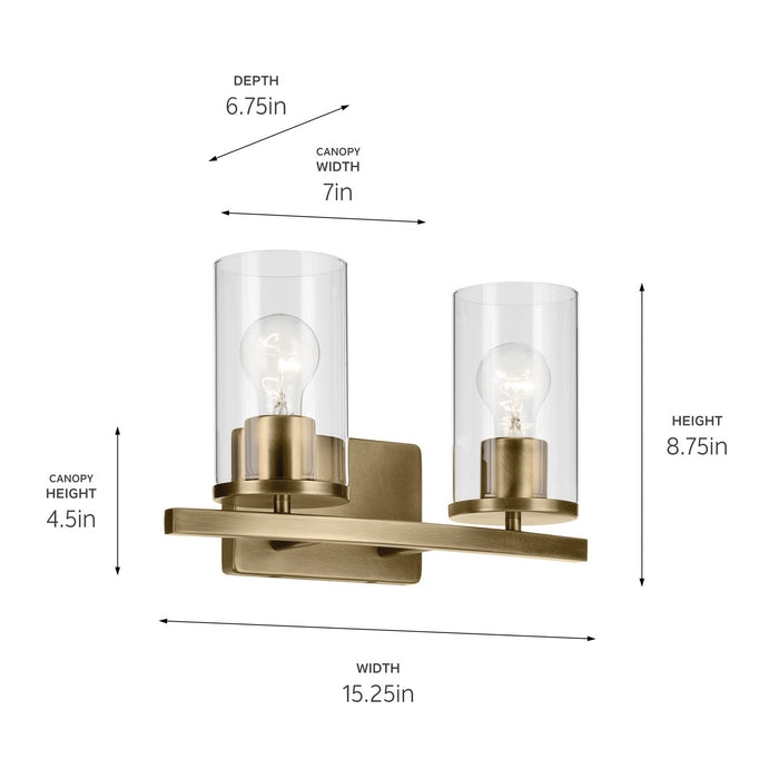 Kichler 45496NBRCLR Two Light Bath, Natural Brass