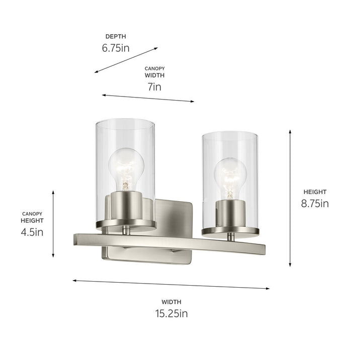 Kichler 45496NICLR Two Light Bath, Brushed Nickel