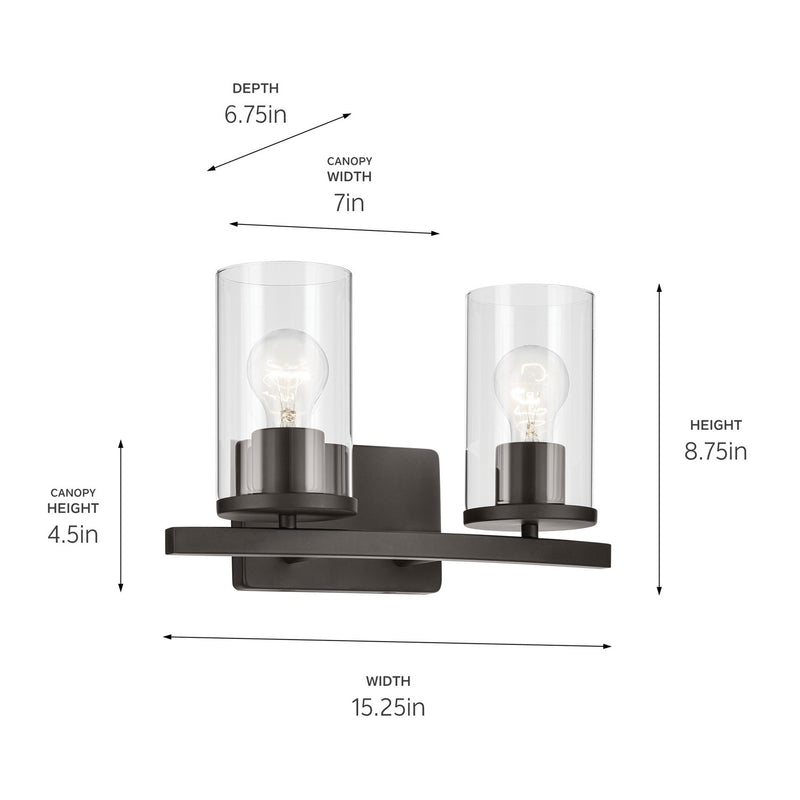 Kichler 45496OZCLR Two Light Bath, Olde Bronze