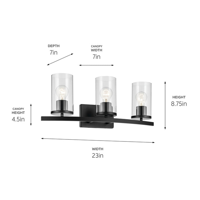 Kichler 45497BKCLR Three Light Bath, Black