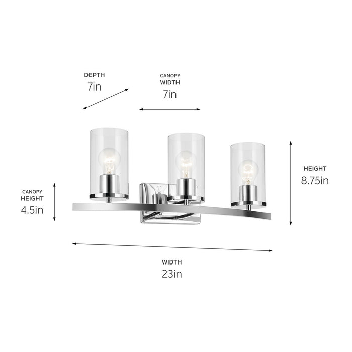 Kichler 45497CHCLR Three Light Bath, Chrome