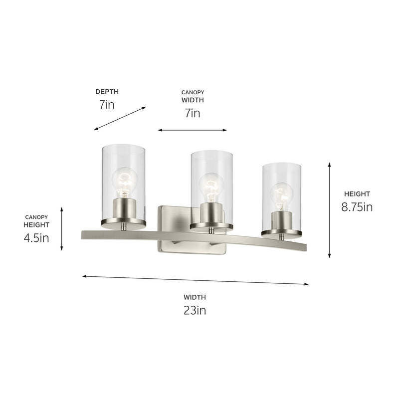 Kichler 45497NICLR Three Light Bath, Brushed Nickel