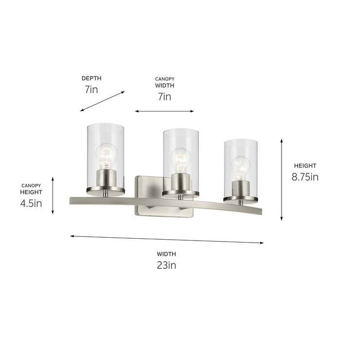 Kichler 45497NICLR Three Light Bath, Brushed Nickel