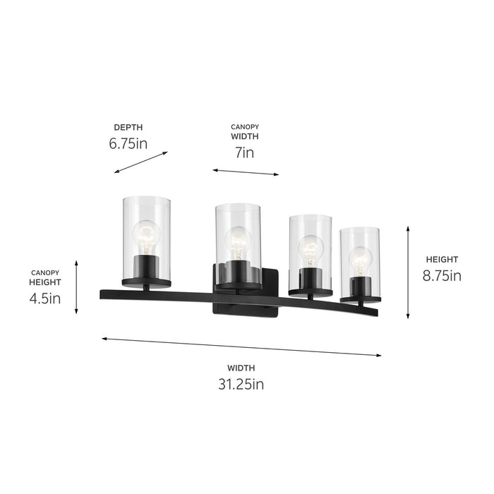 Kichler 45498BKCLR Four Light Bath, Black