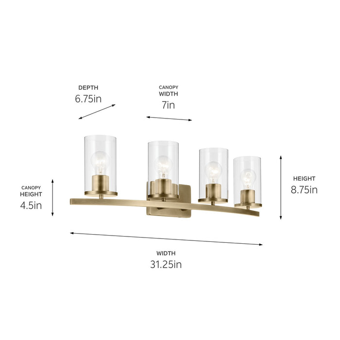 Kichler 45498NBRCLR Four Light Bath, Natural Brass