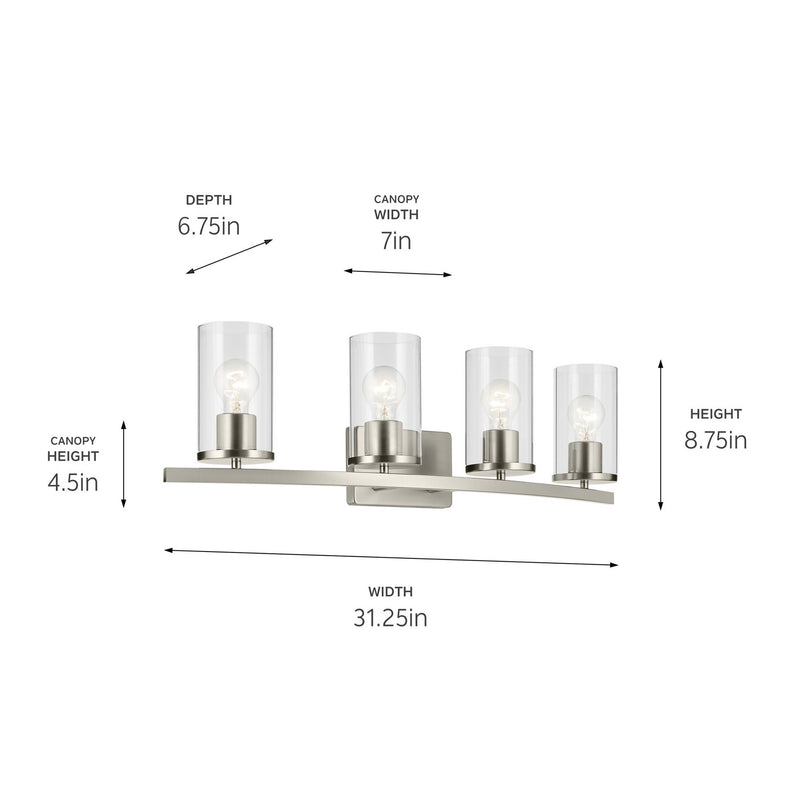 Kichler 45498NICLR Four Light Bath, Brushed Nickel