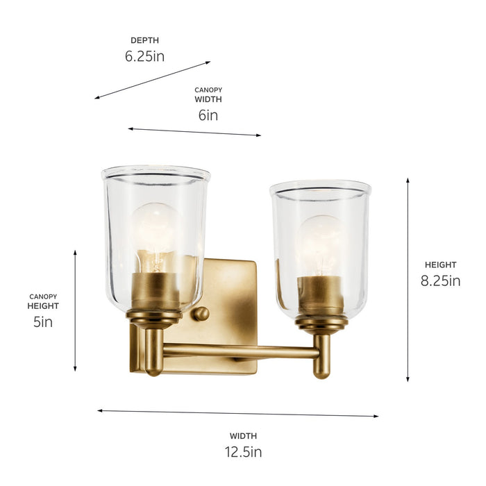 Kichler 45573NBRCLR Two Light Bath, Natural Brass