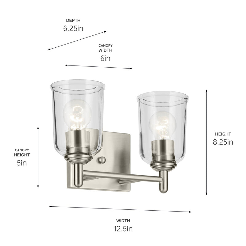 Kichler 45573NICLR Two Light Bath, Brushed Nickel