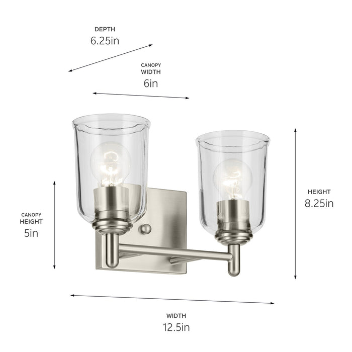 Kichler 45573NICLR Two Light Bath, Brushed Nickel