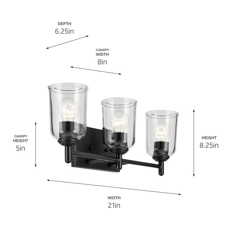 Kichler 45574BKCLR Three Light Bath, Black