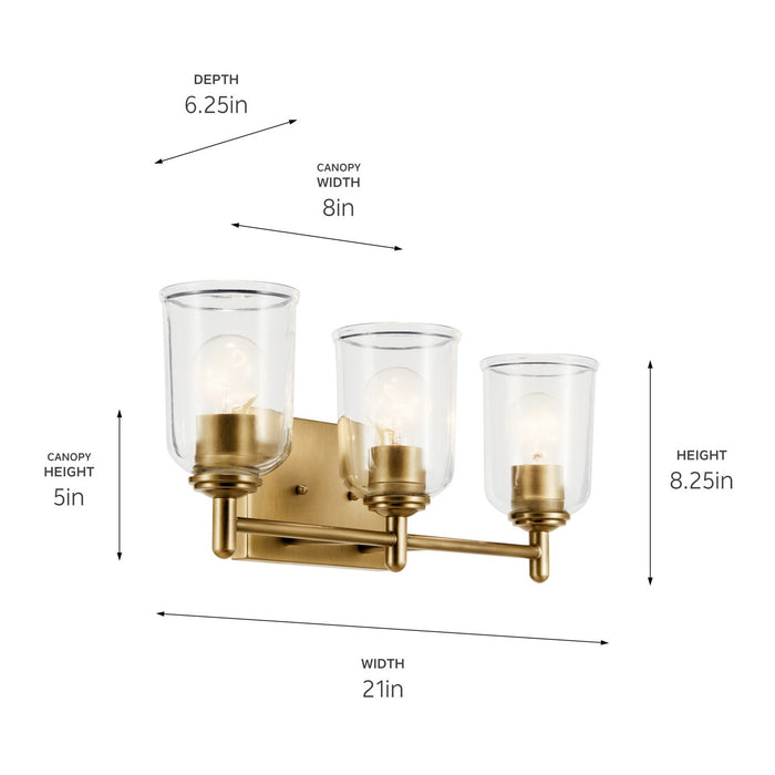 Kichler 45574NBRCLR Three Light Bath, Natural Brass