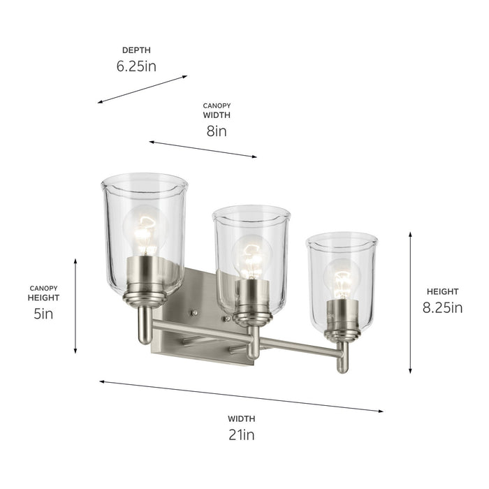 Kichler 45574NICLR Three Light Bath, Brushed Nickel