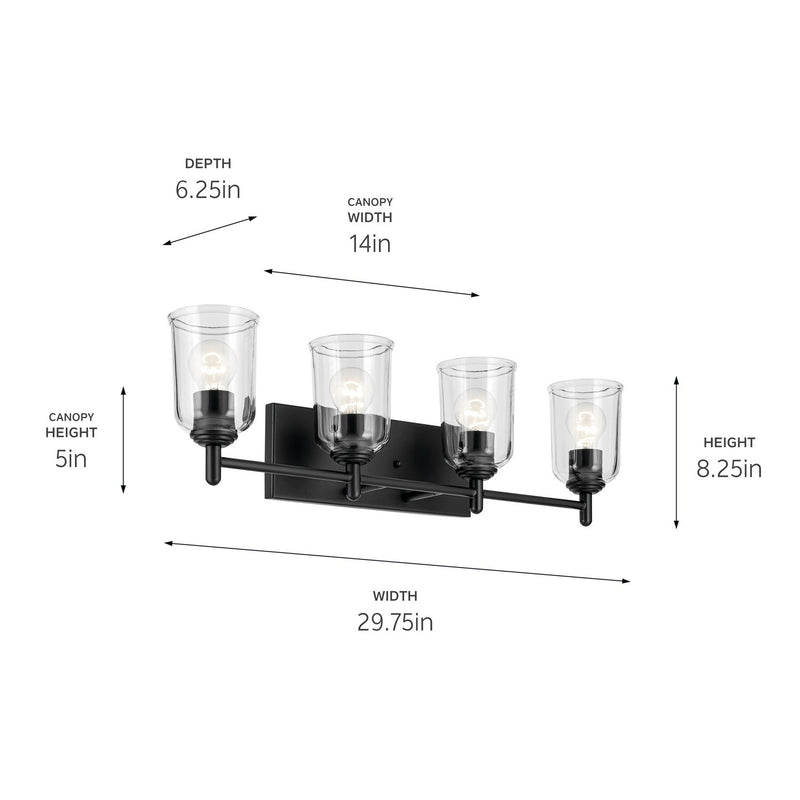 Kichler 45575BKCLR Four Light Bath, Black