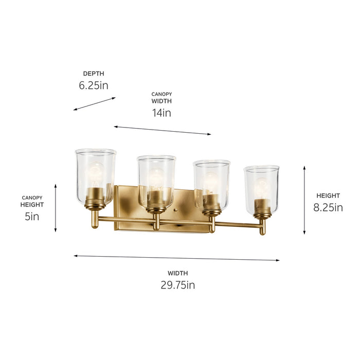 Kichler 45575NBRCLR Four Light Bath, Natural Brass