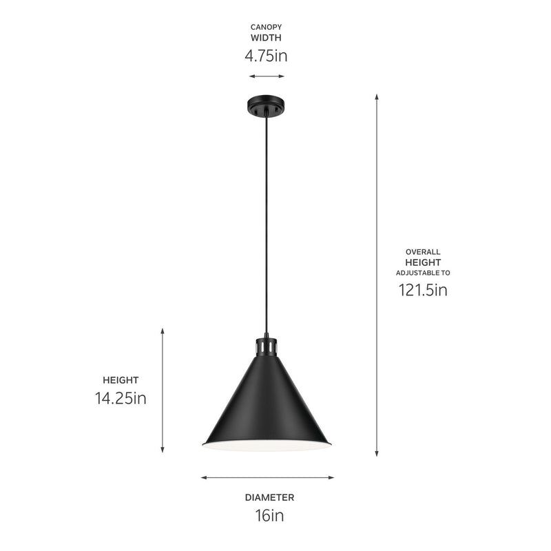 Kichler 52177BK One Light Pendant, Black
