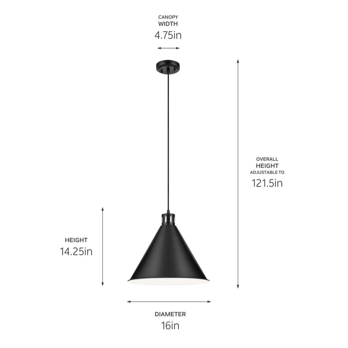 Kichler 52177BK One Light Pendant, Black