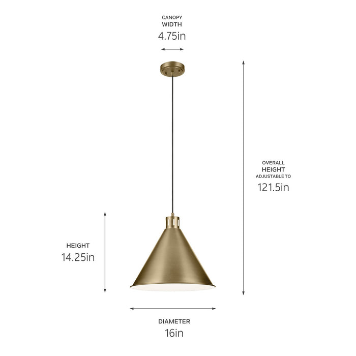 Kichler 52177NBR One Light Pendant, Natural Brass