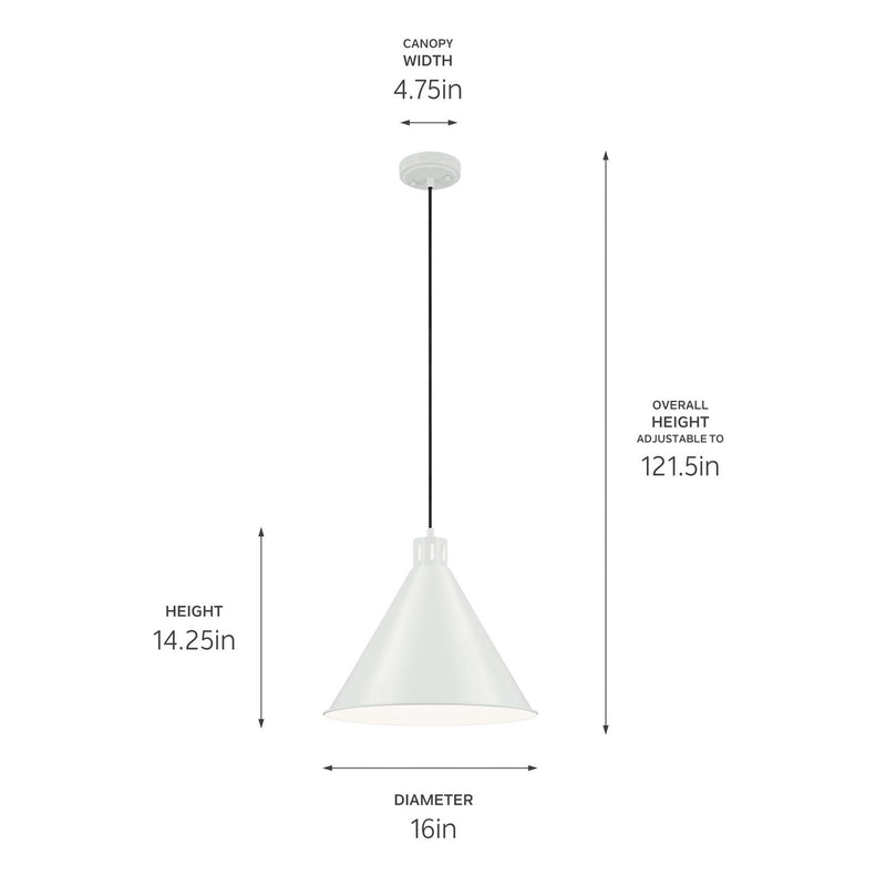 Kichler 52177WH One Light Pendant, White