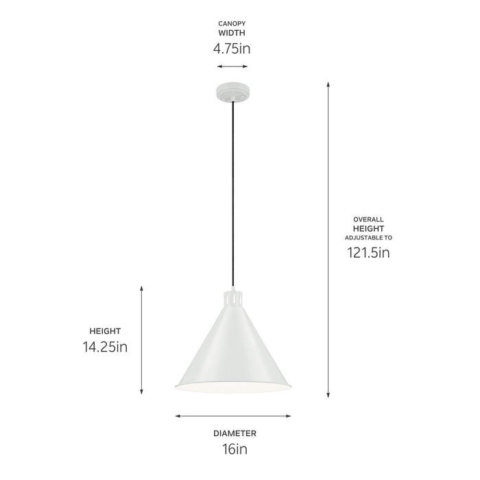 Kichler 52177WH One Light Pendant, White