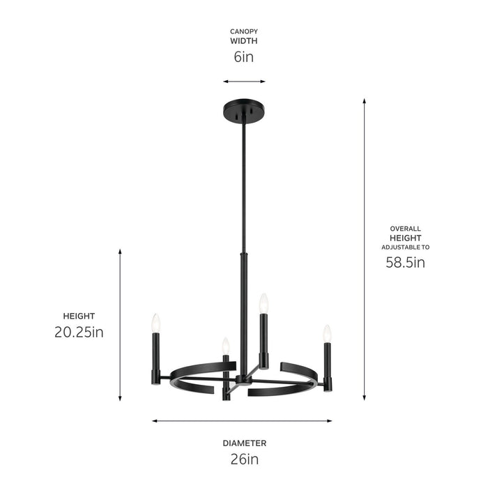 Kichler 52426BK Four Light Chandelier, Black