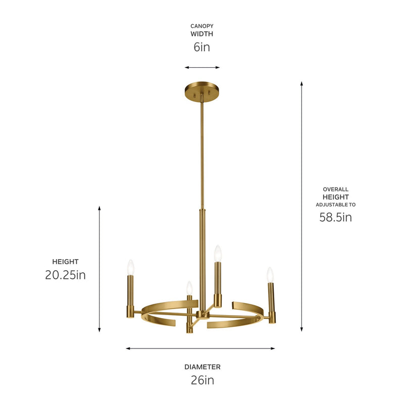 Kichler 52426BNB Four Light Chandelier, Brushed Natural Brass
