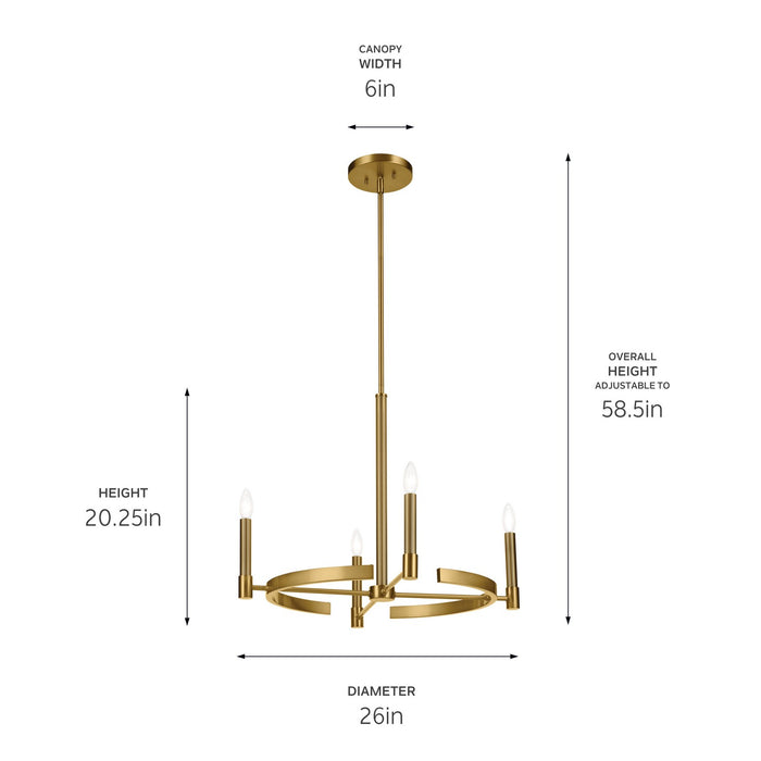 Kichler 52426BNB Four Light Chandelier, Brushed Natural Brass