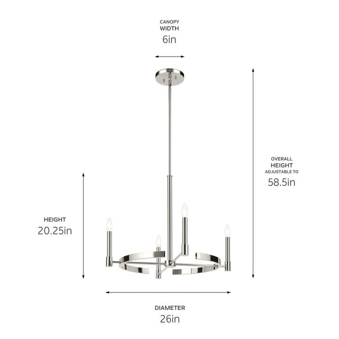 Kichler 52426PN Four Light Chandelier, Polished Nickel