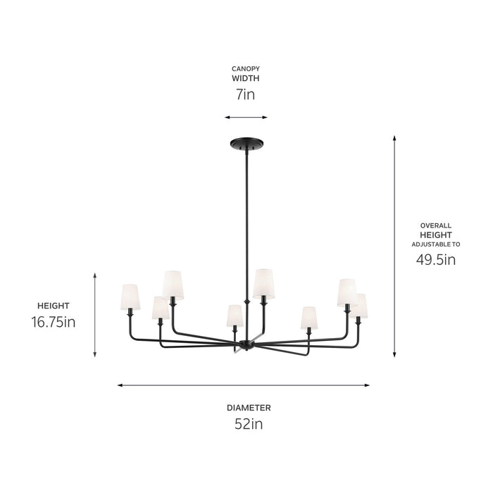 Kichler 52521BK Eight Light Chandelier, Black