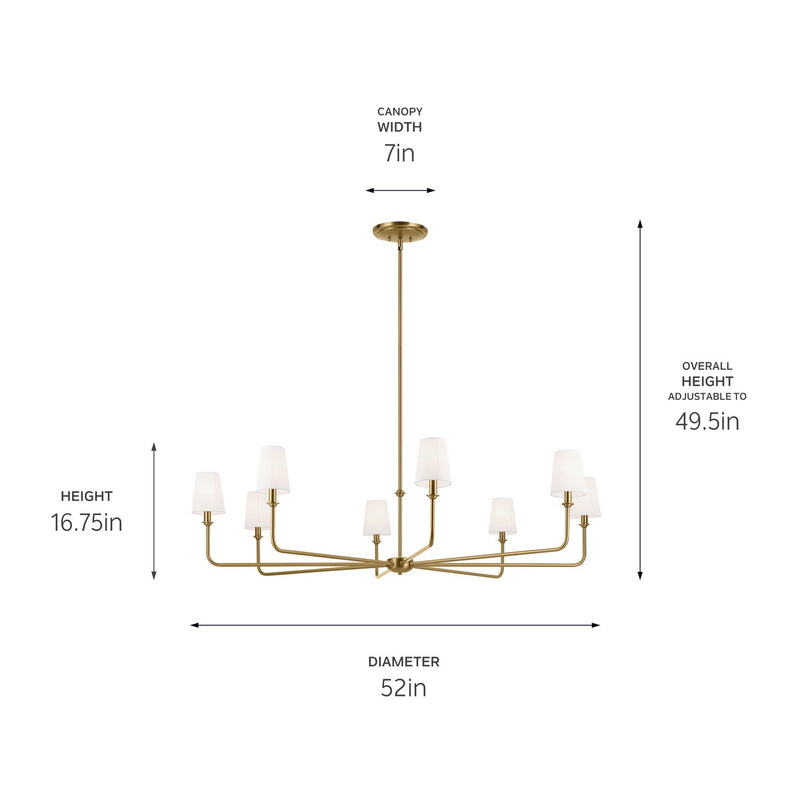 Kichler 52521BNB Eight Light Chandelier, Brushed Natural Brass