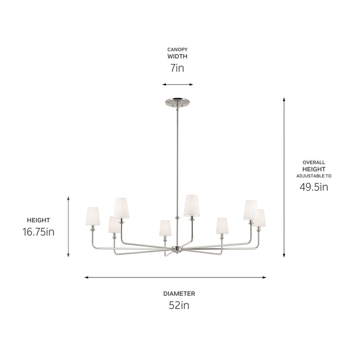 Kichler 52521PN Eight Light Chandelier, Polished Nickel