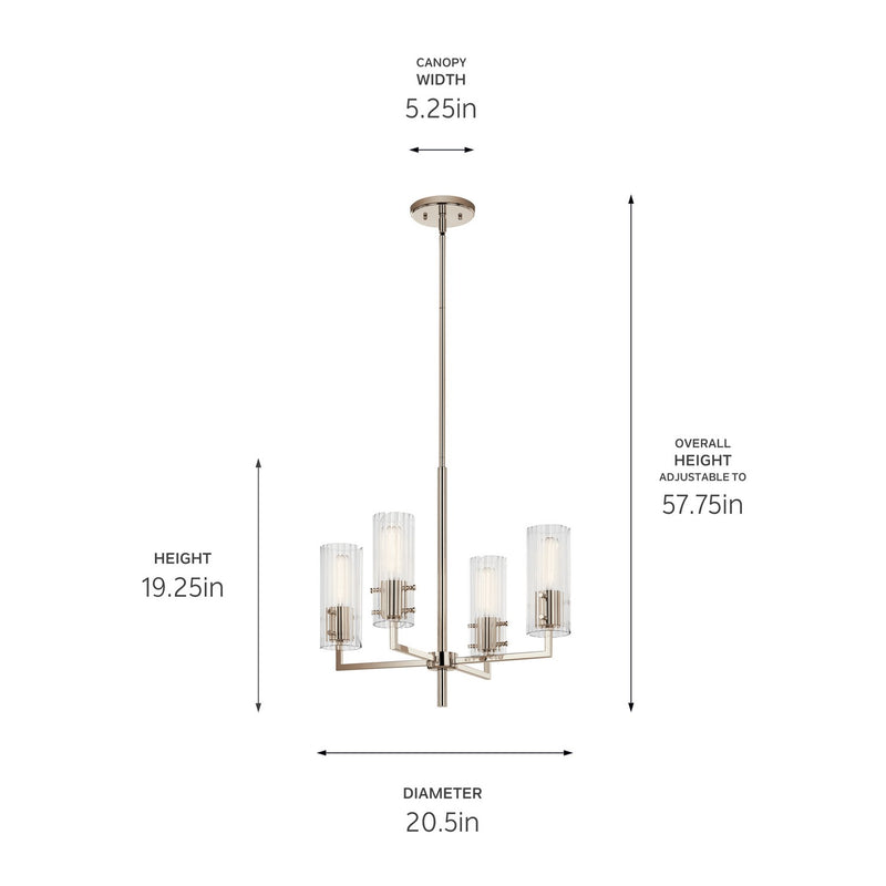 Kichler 52678PN Four Light Chandelier, Polished Nickel