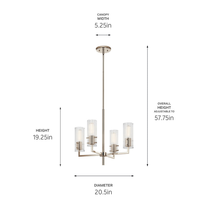 Kichler 52678PN Four Light Chandelier, Polished Nickel
