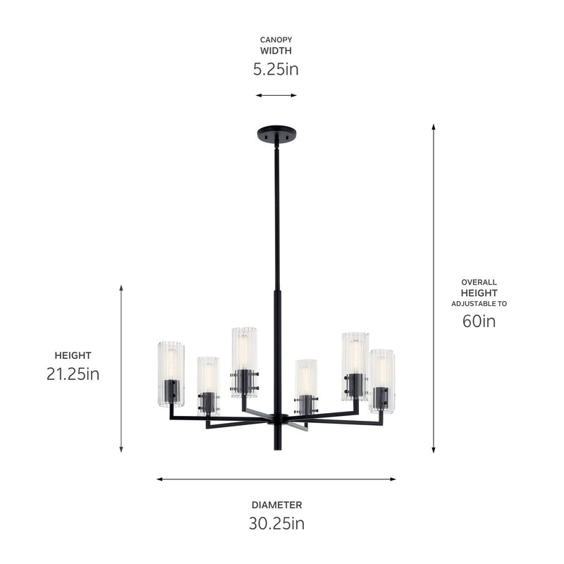 Kichler 52679BK Six Light Chandelier, Black