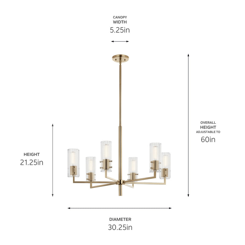 Kichler 52679CPZ Six Light Chandelier, Champagne Bronze
