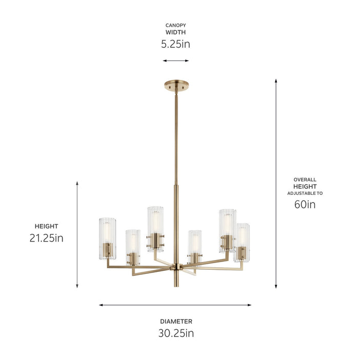 Kichler 52679CPZ Six Light Chandelier, Champagne Bronze
