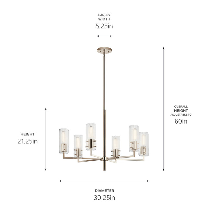 Kichler 52679PN Six Light Chandelier, Polished Nickel