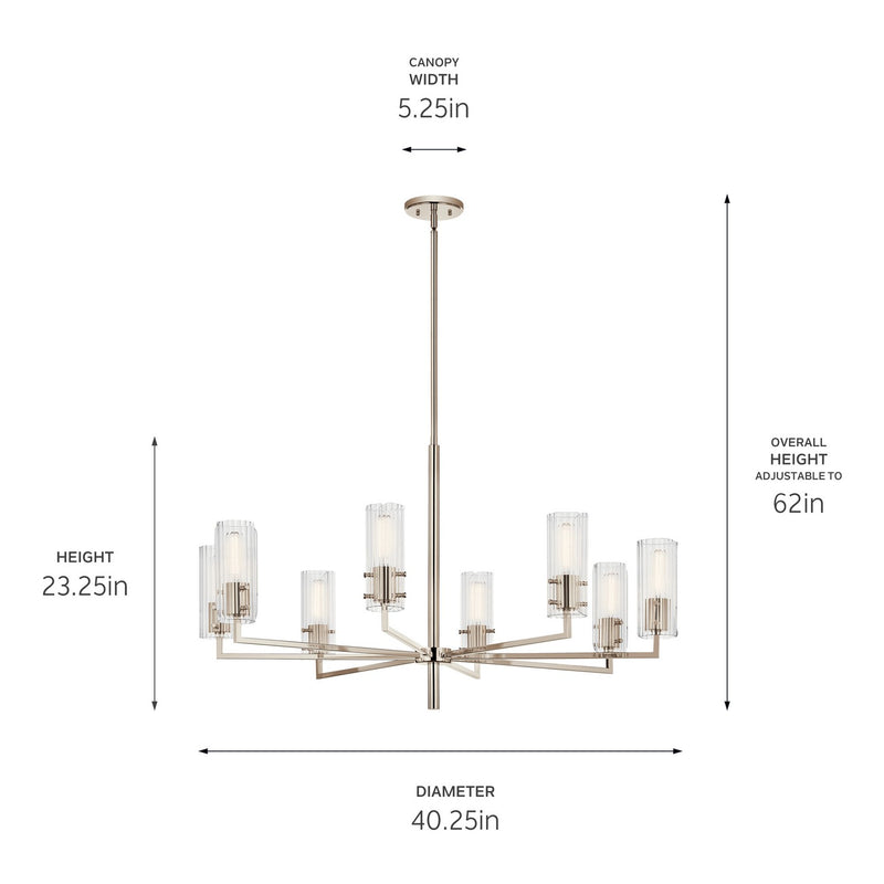 Kichler 52680PN Eight Light Chandelier, Polished Nickel