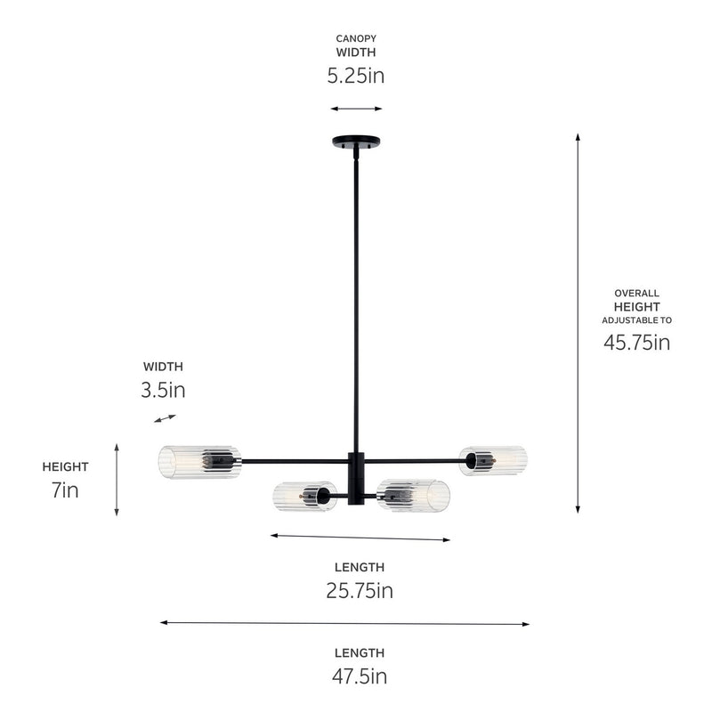 Kichler 52681BK Four Light Linear Chandelier, Black