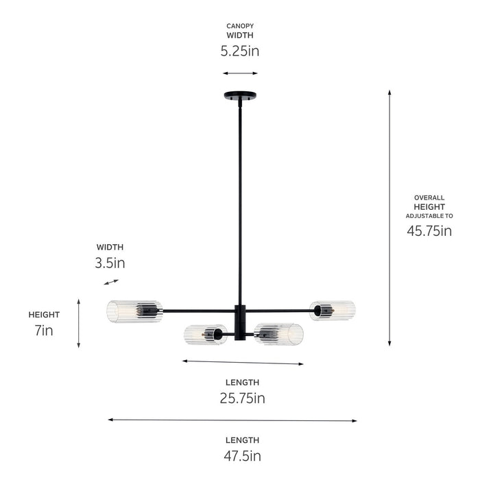 Kichler 52681BK Four Light Linear Chandelier, Black