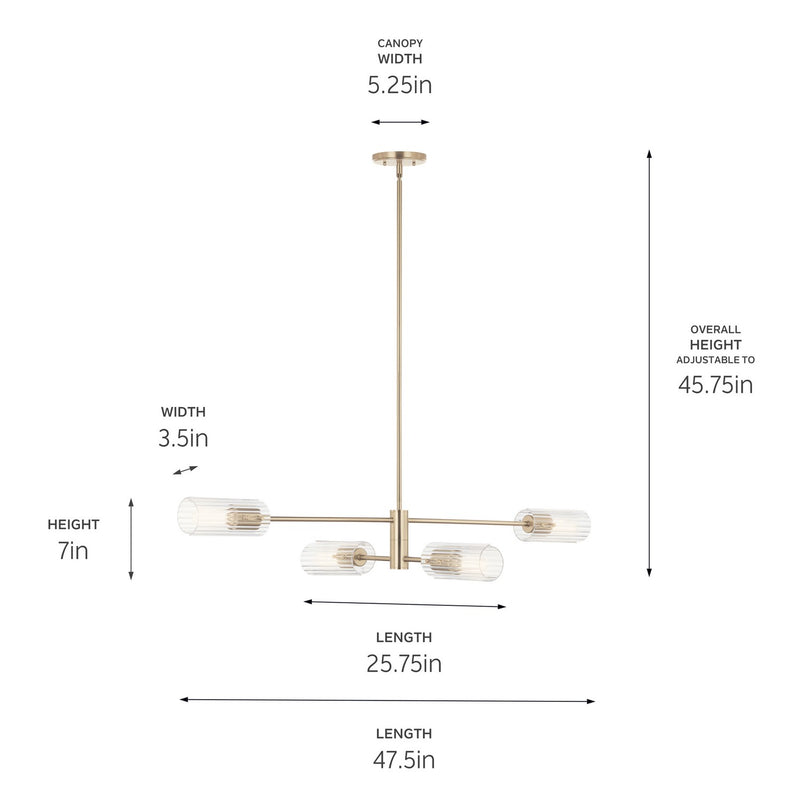 Kichler 52681CPZ Four Light Linear Chandelier, Champagne Bronze