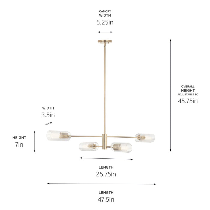 Kichler 52681CPZ Four Light Linear Chandelier, Champagne Bronze