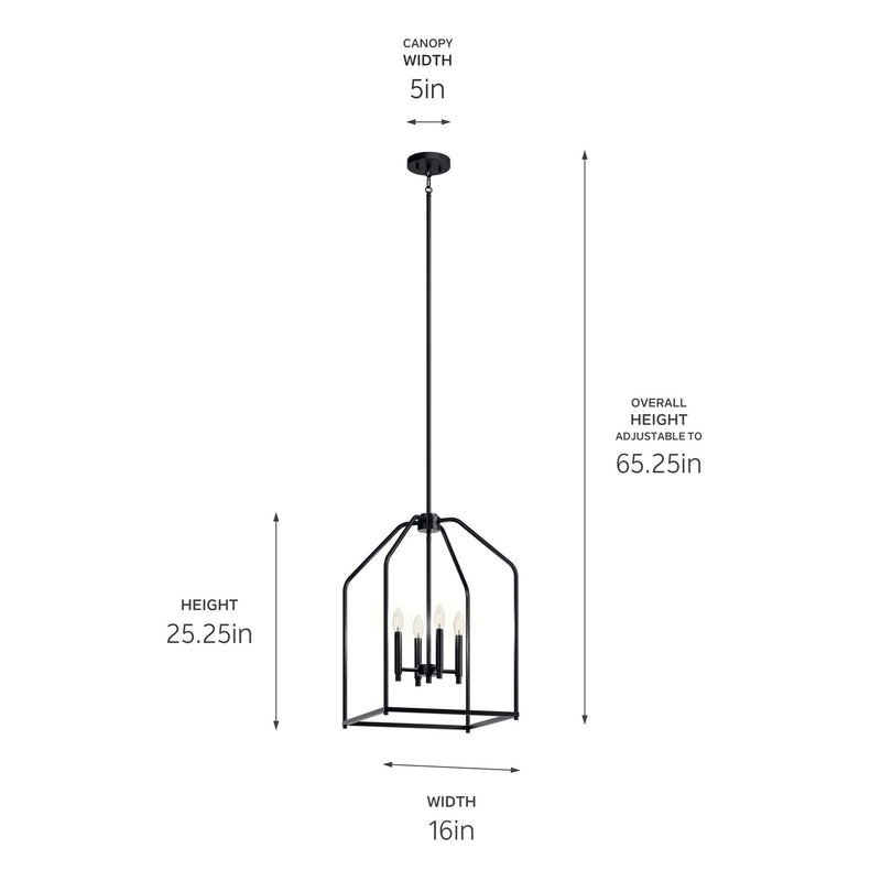 Kichler 52722BK Four Light Foyer Pendant, Black