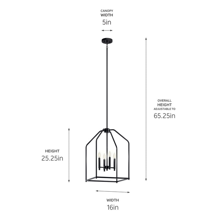 Kichler 52722BK Four Light Foyer Pendant, Black