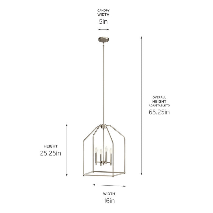 Kichler 52722NI Four Light Foyer Pendant, Brushed Nickel